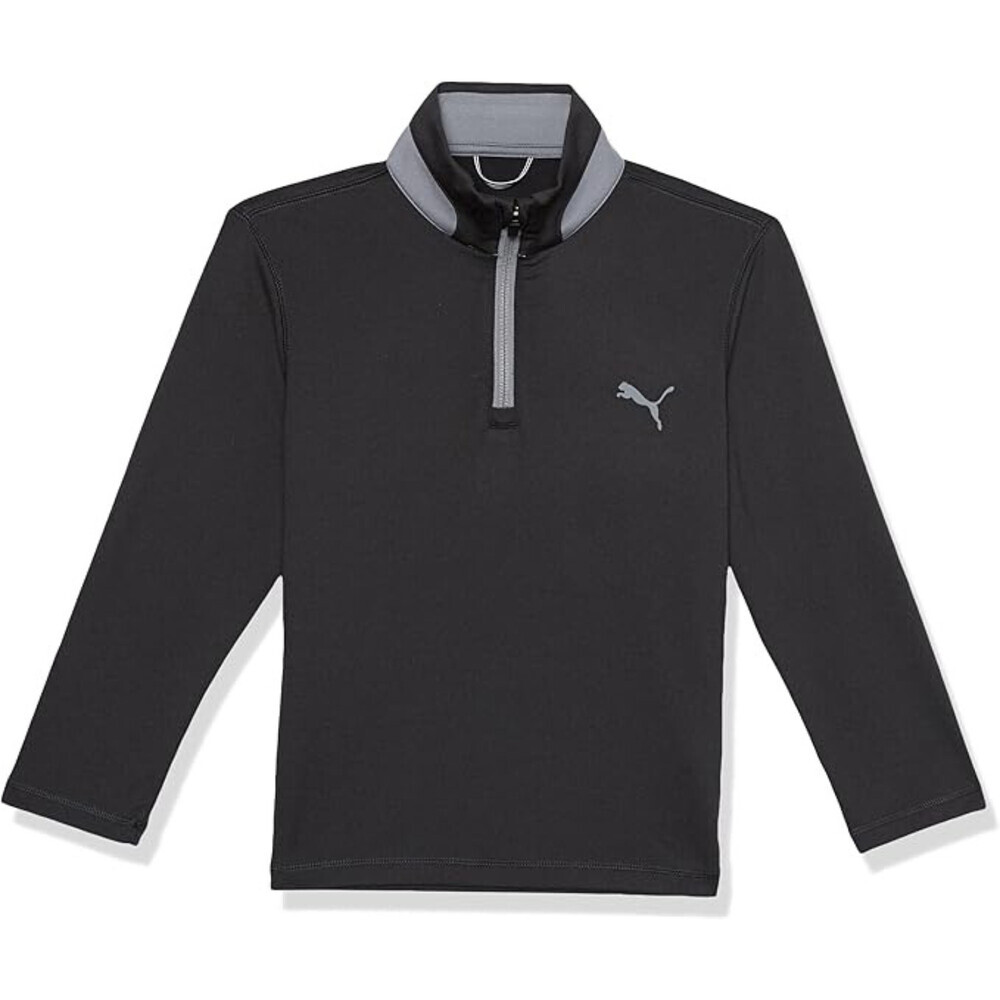 Puma Top Boys Large Black Heather 1/4 Zip Long Sleeve Activewear Golf RED498